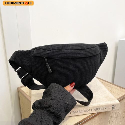Homefish Casual Corduroy Belt Bags Women Fanny Pack Female Banana Waist Bag Hip Purse Shoulder