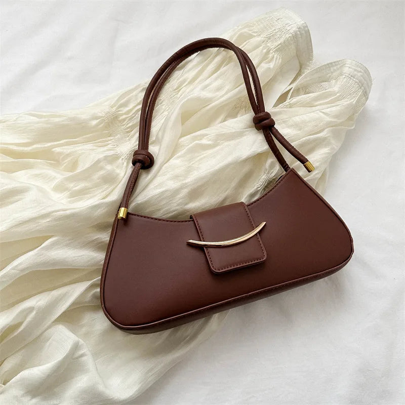 PU Leather Shoulder Bag – Minimalist Underarm Baguette Handbag