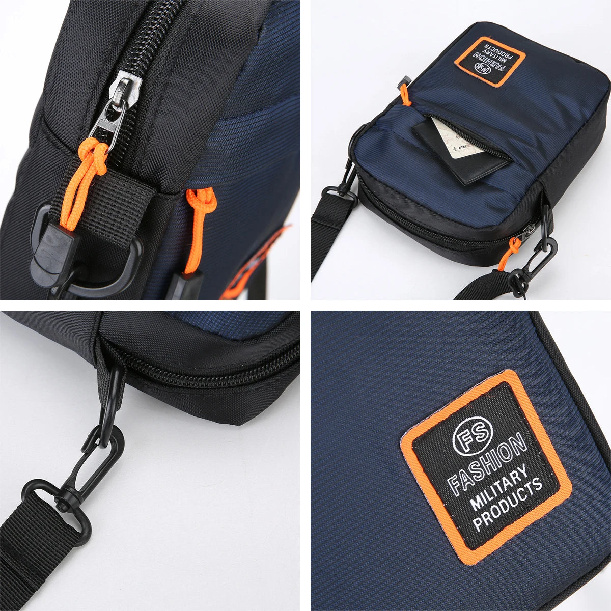 Men S Lightweight Nylon Crossbody Bag Multiple Compartments Zipper Square Adjustable Strap Daily Use