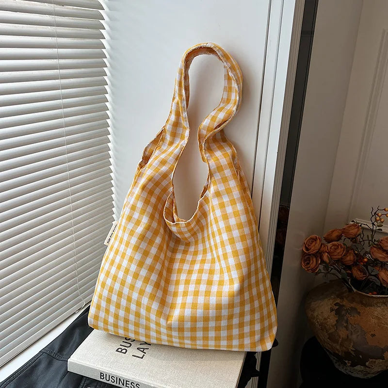 Korean Vintage Plaid Underarm Bags Lightweight Large Capacity Single Shoulder Bag Students Commute