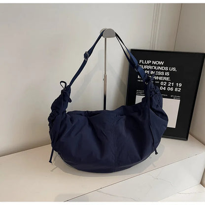 Nylon Crossbody Bag – Soft Drawstring Crescent Shoulder Bag for Women