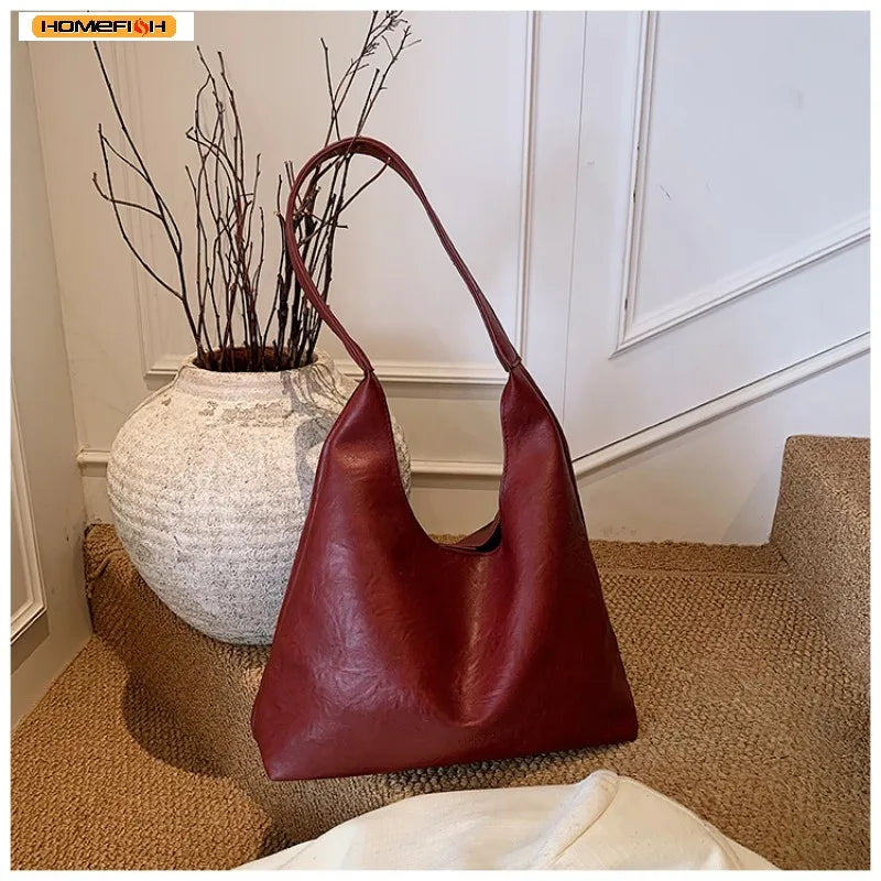 Retro Simple Large Women Tote Shoulder Bag Lightweight Daily Handbag Multi Pocket Shopping Work