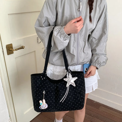 Sweet Women Shoulder Bag Polka Dot Cute Pendant Tote Pu Leather Large Capacity Handbag Commute