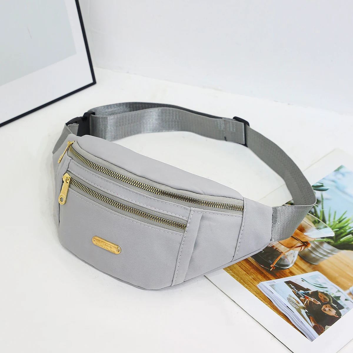Leisure Simple Unisex Waist Bag Nylon Solid Color Chest Waterproof Wear-Resistant Lightweight