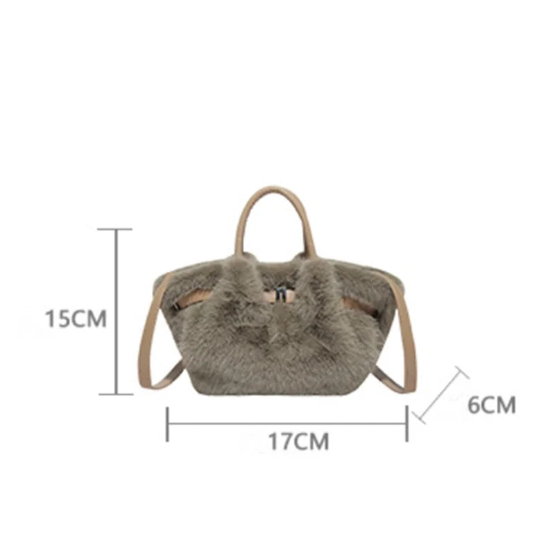 Faux Mink Fur Plush Tote Bag for Women