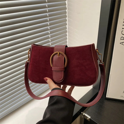 Suede Baguette Bag – Women's Small Shoulder & Crossbody Purse