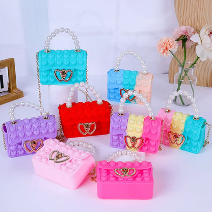 Silicone Bubble Pop Crossbody Bag – Cute Jelly Purse with Pearl Handle