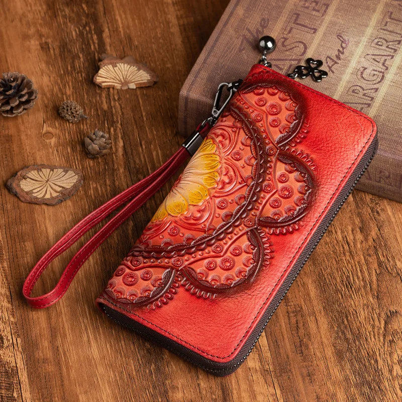 Women S Top Layer Cowhide Wallet Long Vintage Genuine Leather Wallet