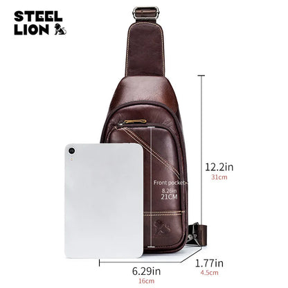 Men S Genuine Leather Chest Bag Top Layer Cowhide Casual Men S Crossbody Large Capacity