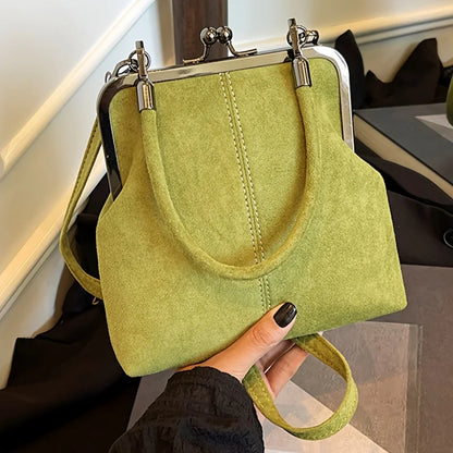 Vintage Suede Crossbody Bag with Kiss-Lock Closure
