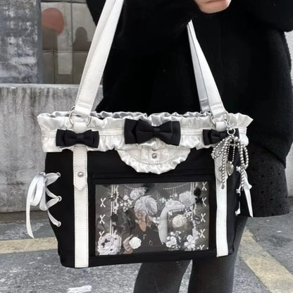 Design Girls Y2k Ulzzang Ita Bag Sweet Preppy Style Shoulder Women Large Capacity Ribbon Bow Tote