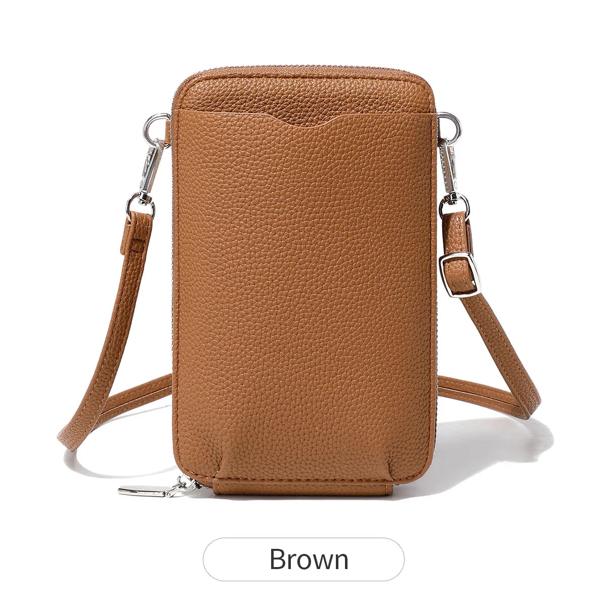 Lychee-Patterned Soft Leather Vertical Zipper Mobile Phone Bag Large-Capacity Women S