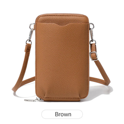 Lychee-Patterned Soft Leather Vertical Zipper Mobile Phone Bag Large-Capacity Women S