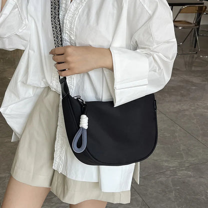 Crescent Crossbody Bag with Geometric Wide Strap for Women
