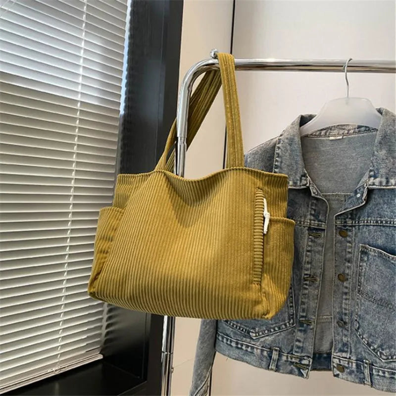 Corduroy Tote Bag Large Capacity Women's Shoulder Bag
