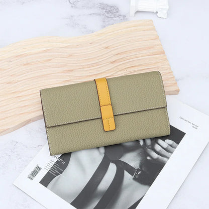 Color Contrast Long Purse Women Large Capacity Passport Position Mobile Phone Holding Bag Leather