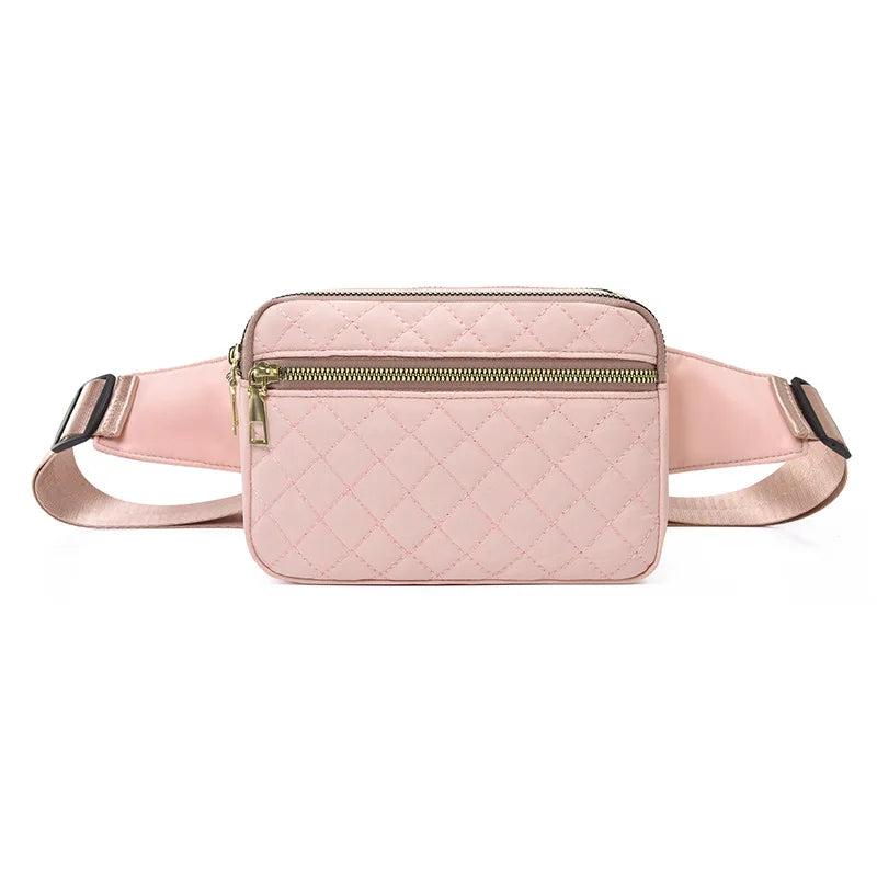 Waist Bag Women Embroidery Line Rhomb Shoulder Cross-Body Leisure All Match Breast Large Capacity