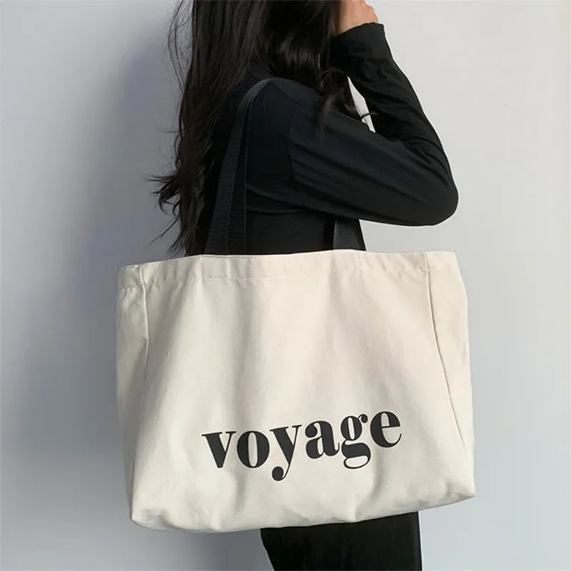Voyage Canvas Tote Bag – Large Women's Shoulder Bag for Travel & Shopping