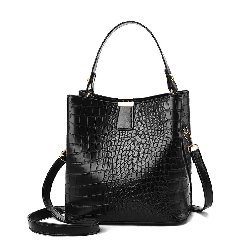 Crocodile Leather Bucket Bag – Large Capacity Shoulder & Crossbody Tote