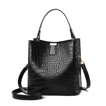 Crocodile Leather Bucket Bag – Large Capacity Shoulder & Crossbody Tote