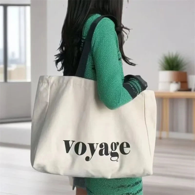Large Canvas Tote Bag Women – Voyage Letter Print