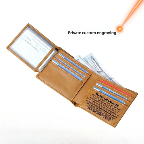 Left Right Loose-Leaf Pu Yellow Brown Men S Wallet Multi-Clip Short Money Clip Laser Engraving