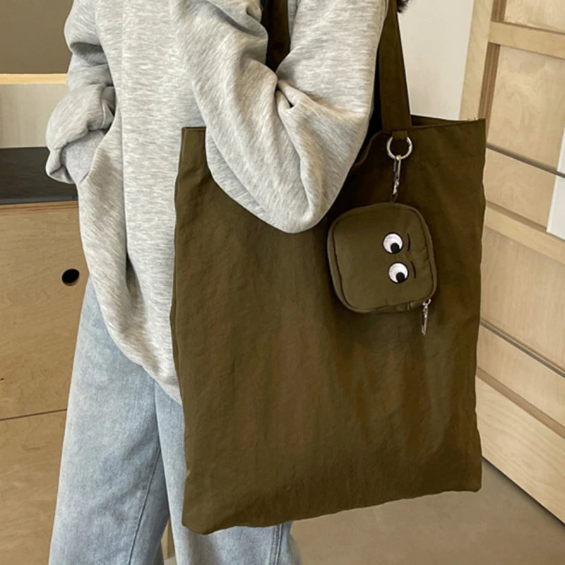 Embroidery Canvas Shoulder Bag with Mini Coin Pouch