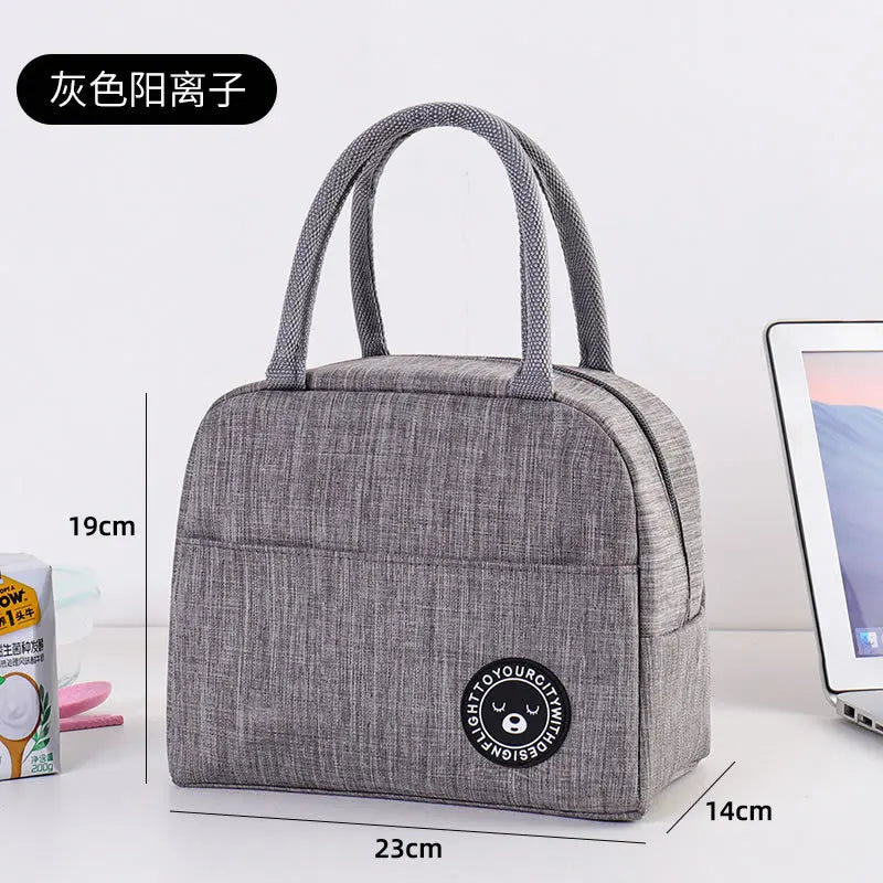Simple Zipper Insulation Bag Aluminum Foil Thickened Lunch Box Handheld Double Bento Student - Thick