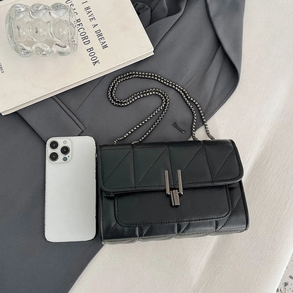 Luxury Fashionable Chain Bag Solid Color Pu Leather Women Crossbody Quilted Shoulder Daily Use