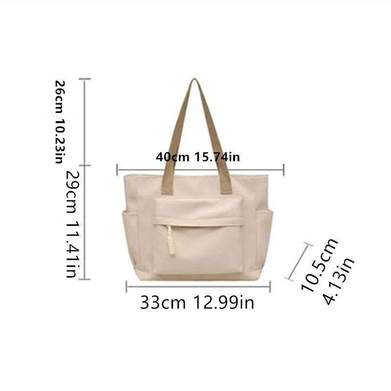 Nylon Tote Bag Multiple Pocket Lightweight Foldable Design Office Commute Shopping Fitness Storage