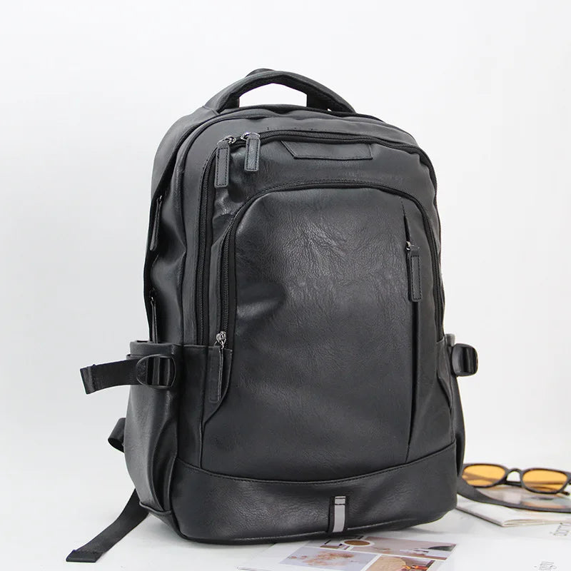 14-Inch Computer Bag Pu Leather Retro Multi-Functional Men S Backpack - Waterproof