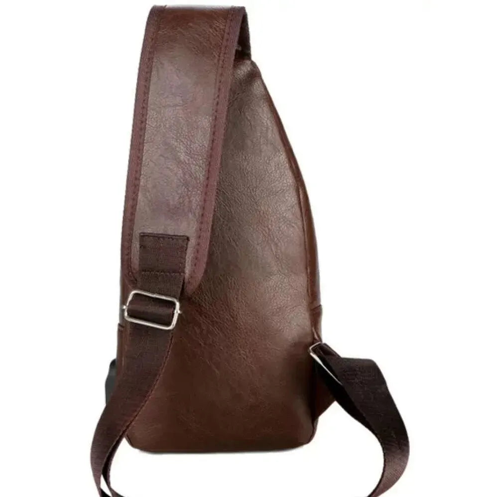 Simple Fashionable Casual Solid Color Pu Multifunctional Usb Charging Zipper Men S Chest Bag