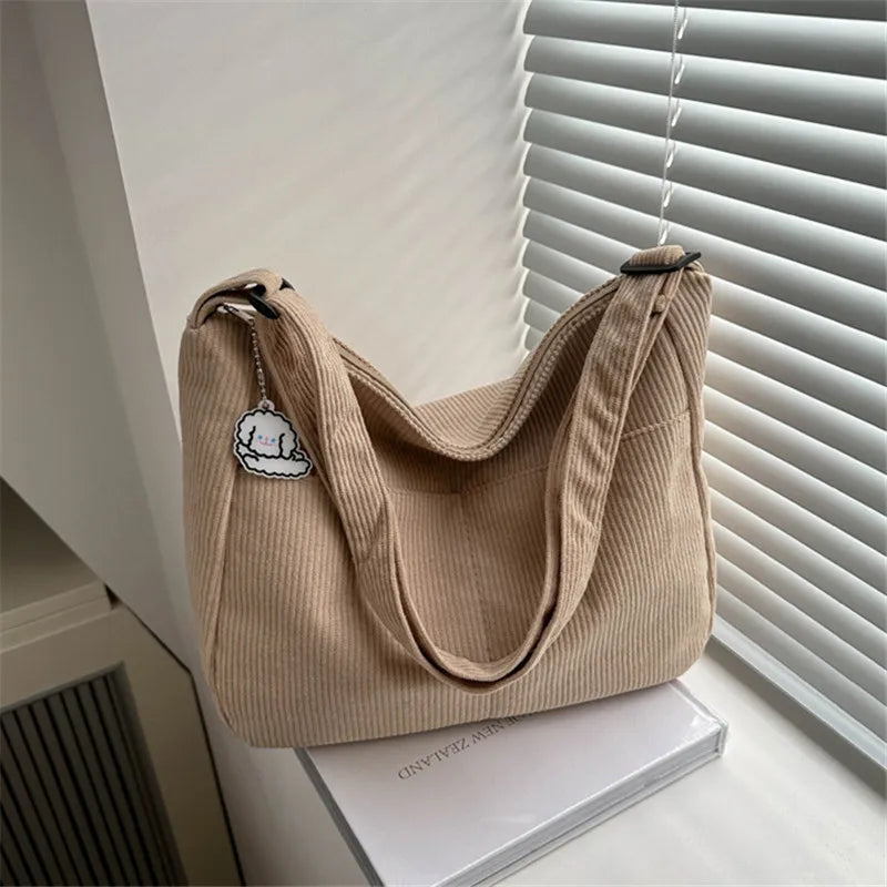 Corduroy Shoulder Bag – Casual Dumpling Tote for Students & Everyday Use