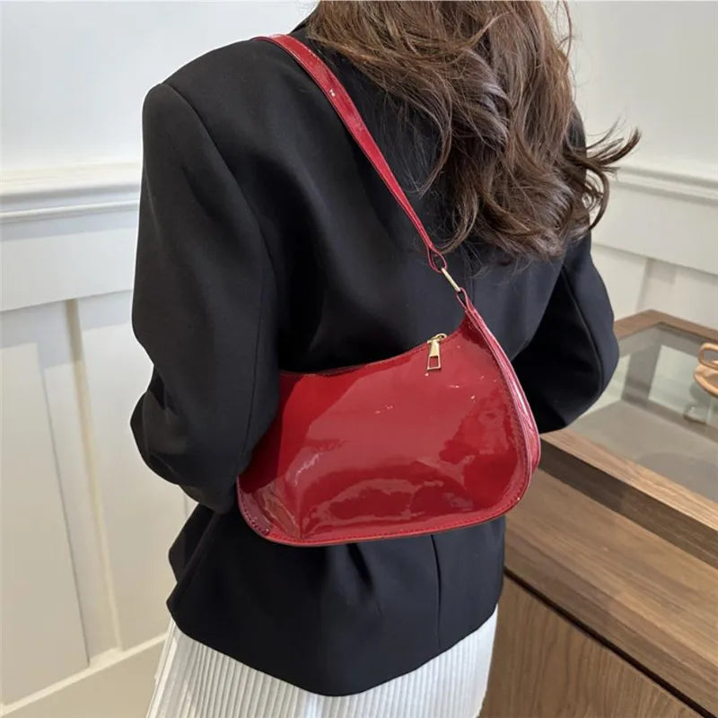 Patent Leather Shoulder Bag for Women – Glossy Underarm Purse