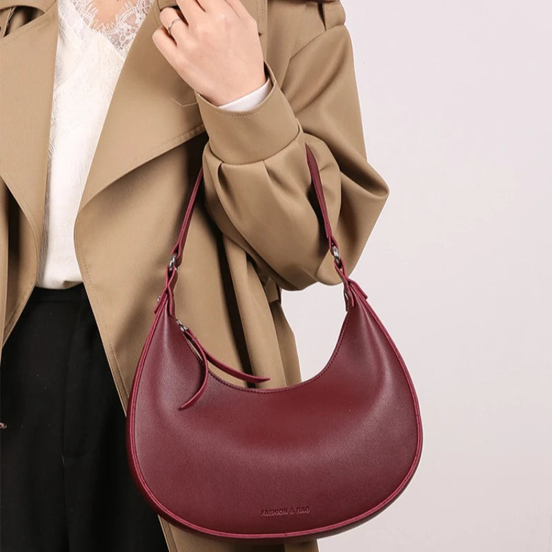 Crescent Shoulder Bag Minimalist PU Leather Hobo Purse