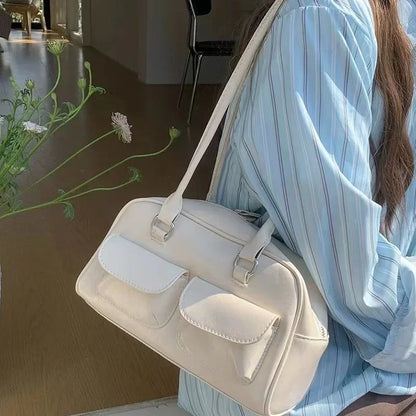 Vintage Women Business Shoulder Bags Simple Ladies Commute Tote Bag Pu Leather Female Underarm