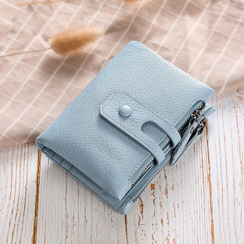 Ladies Short Wallet Soft Leather Top Layer Cowhide Anti-Theft Brush - Soft