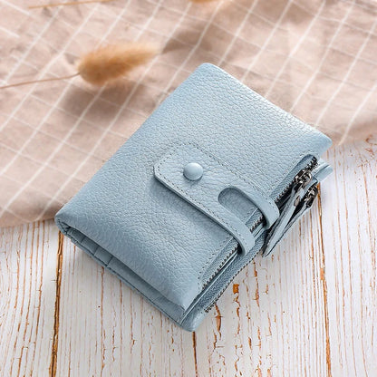 Ladies Short Wallet Soft Leather Top Layer Cowhide Anti-Theft Brush - Soft