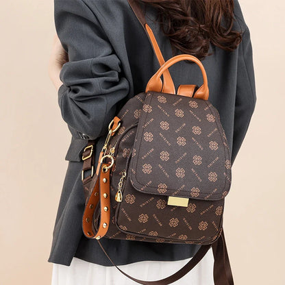 Women's Printed Leather Backpack Anti-Theft Elegant Bag