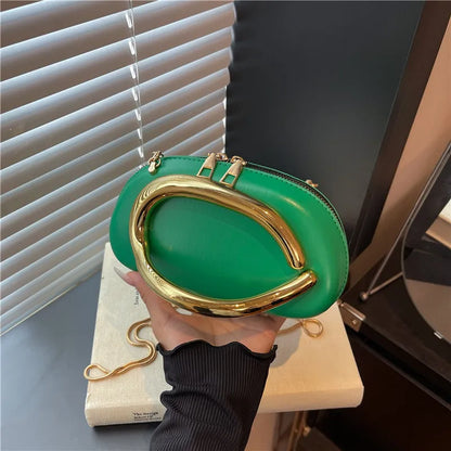 Mini Oval Handbags Golden Curved Handles Luxury Small Crossbody Purses