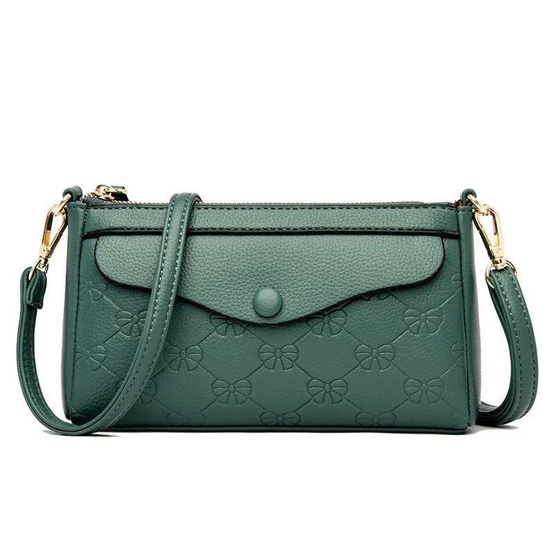 Button-Zippered Single-Shoulder Envelope Bag Large-Capacity Waterproof Soft Leather Women S