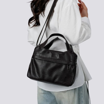 Washed Leather Crossbody Bag for Women – Multi-Pocket Shoulder Handbag