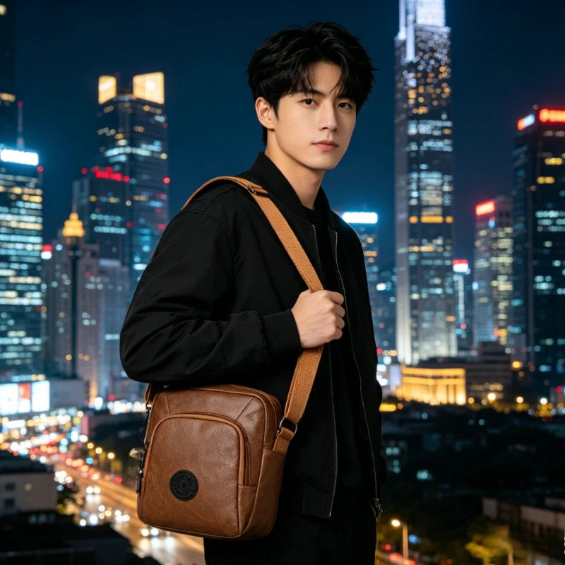 Vintage Leather Men's Crossbody Bag – Multi-Pocket Shoulder Purse