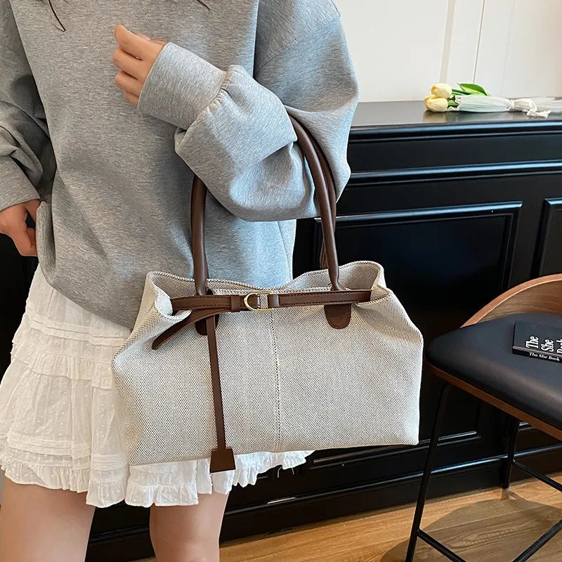 Large Capacity Canvas Tote Bag for Women – Retro Shoulder Handbag