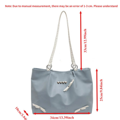 Women Large Capacity Bow Tote Bag Texture Casual Commute Shoulder Student School Daily Handbag