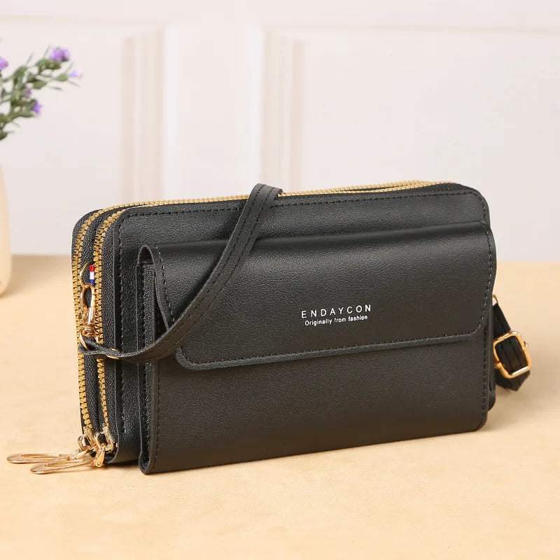 Multi-Zipper Crossbody Bag – Women's PU Leather Phone Purse & Clutch Wallet