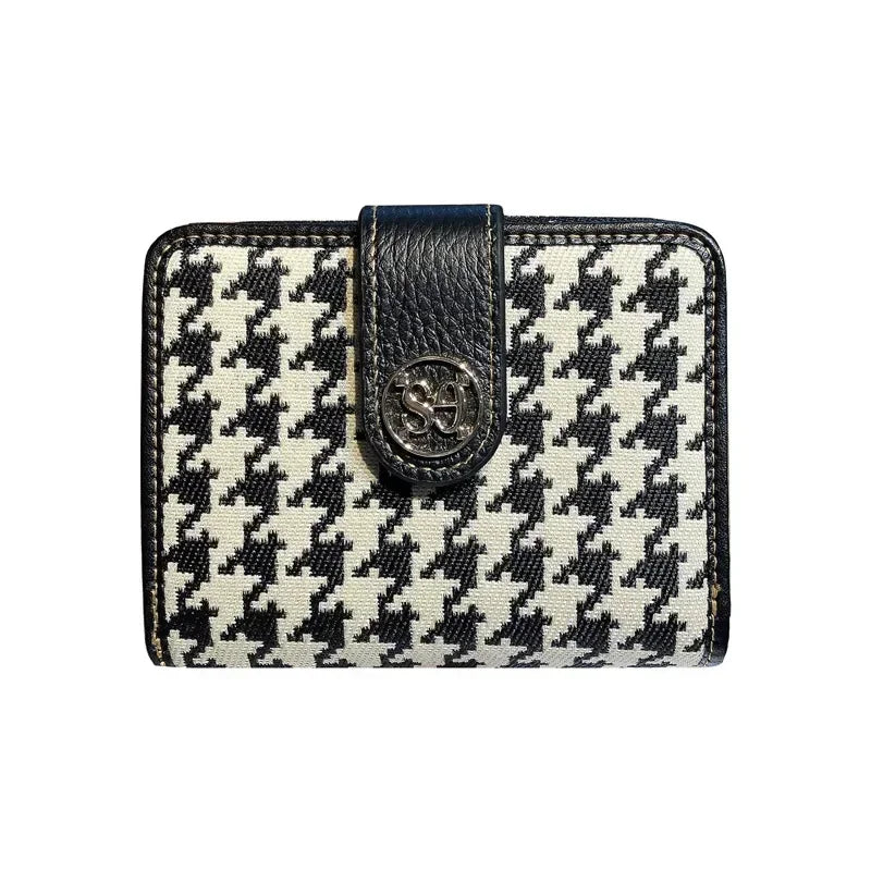 Purse Women Short Leather Niche Design Thousand Bird Lattice Lady Folding Organ Card Documents Clip