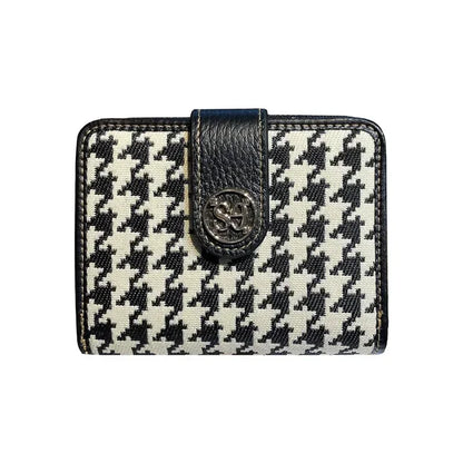 Purse Women Short Leather Niche Design Thousand Bird Lattice Lady Folding Organ Card Documents Clip