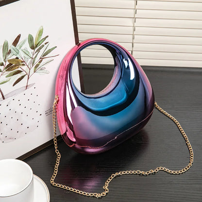 Shiny Gold Mirror Acrylic Mini Tote Bag Detachable Chain Crossbody Evening Clutch Purse Women Party