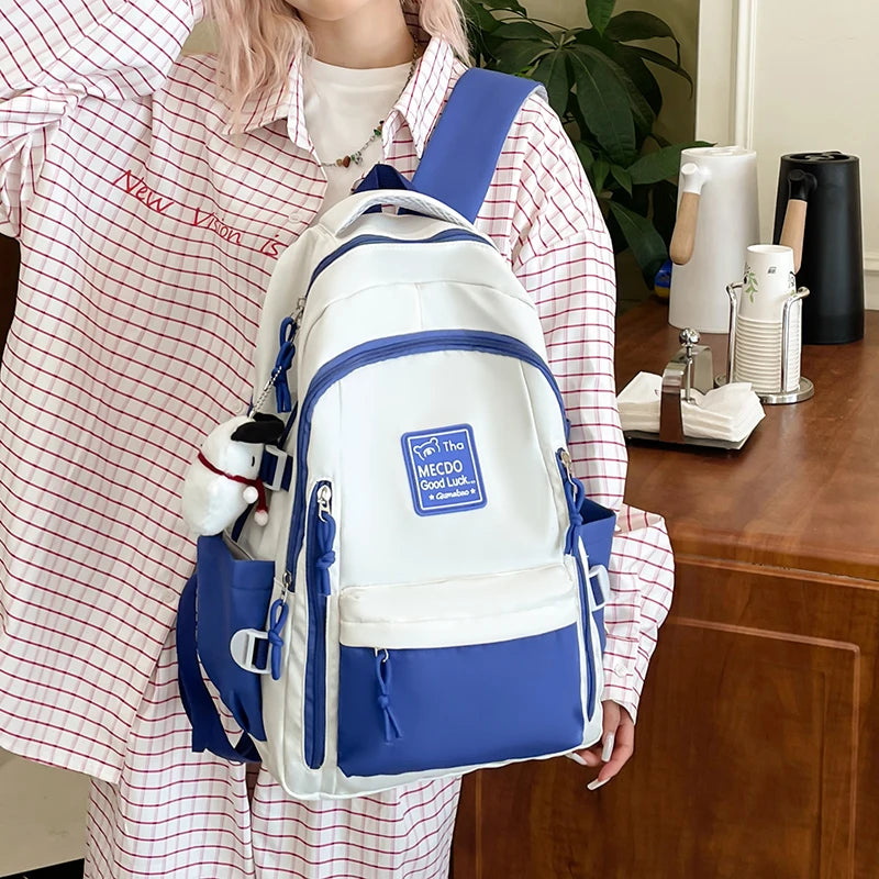 Fresh Versatile Color Blocked Student School Bags Lightweight Large Capacity Multi-Layer Storage